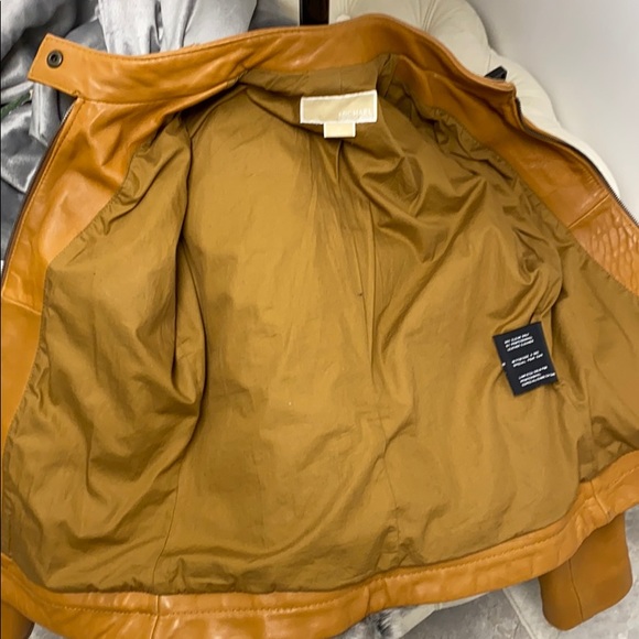 Michael KORS Leather Moto Jacket Biker Coat MK Khaki Cargo Zipper Retro City VTG - Picture 16 of 16
